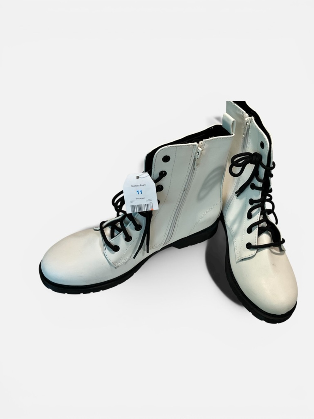 NEW White Lace-Up Combat Boots with Side Zip - Women - Picture 7 of 7